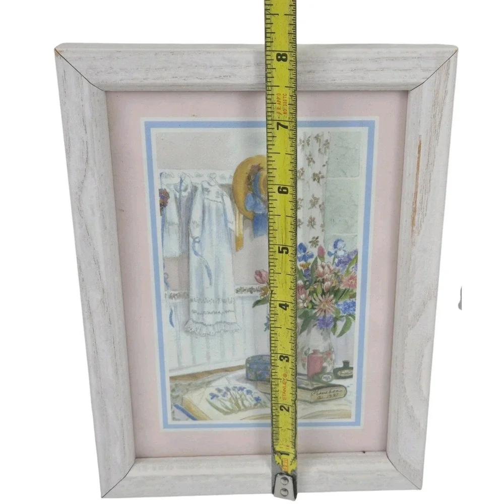 2 Vintage Wood Framed White & Pink Floral Wall Art Prints For Girls Room 8x6